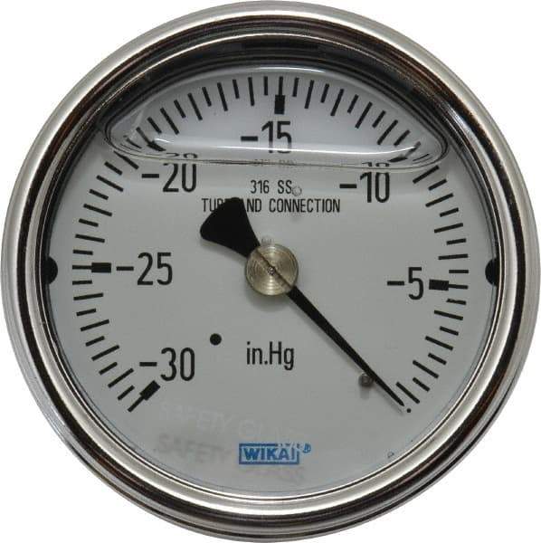 Wika - 2-1/2" Dial, 1/4 Thread, 30-0 Scale Range, Pressure Gauge - Center Back Connection Mount, Accurate to 2-1-2% of Scale - All Tool & Supply