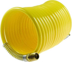 Coilhose Pneumatics - 1/4" ID, 1/4 Thread, 12' Long, Yellow Nylon Coiled & Self Storing Hose - 185 Max psi, Male Rigid x Male Swivel - All Tool & Supply