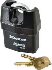 Master Lock - 3/4" Shackle Clearance, Keyed Different Padlock - 7/8" Shackle Width, 7/16" Shackle Diam, Laminated Steel - All Tool & Supply