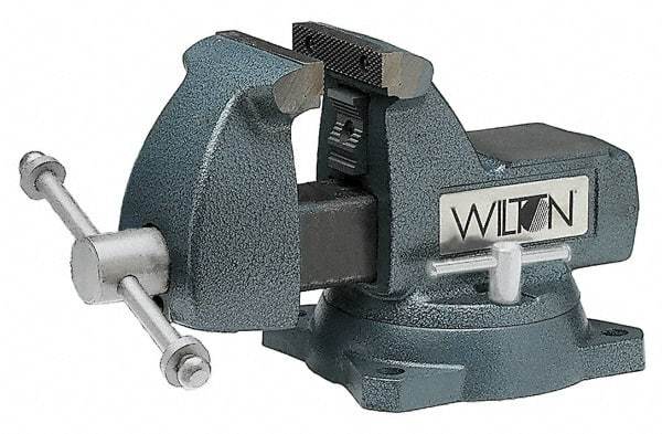 Wilton - 8" Jaw Width x 8-1/4" Jaw Opening Capacity, 4-3/4" Throat Depth, Bench & Pipe Combination Vise - 1/4 to 3-1/2" Pipe Capacity, Swivel Base, Bolt Down Attachment, Ductile Iron - All Tool & Supply