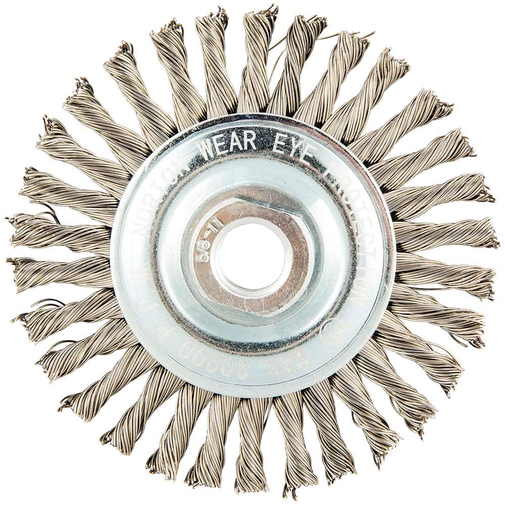 Norton - 4" OD, 5/8-11 Arbor Hole, Stringer Bead Stainless Steel Wheel Brush - All Tool & Supply