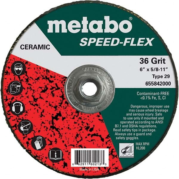 Metabo - 6" Diam, 5/8-11 Hole, 36 Grit Ceramic Alumina Fiber Disc - All Tool & Supply