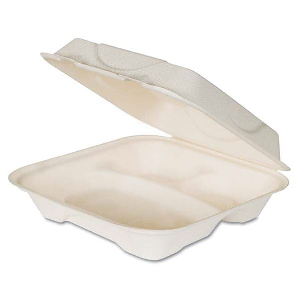 ECO PRODUCTS - Renewable and Compost Sugarcane Clamshells, 3-Compartment, 9 x 9 x 3, 50/Pack, 4 Packs/Carton - All Tool & Supply