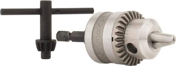 Jacobs - 0.7 to 6.5mm Capacity, Integral Shank Drill Chuck - Keyed, Straight Hex Shank, 28.7mm Sleeve Diam - Exact Industrial Supply