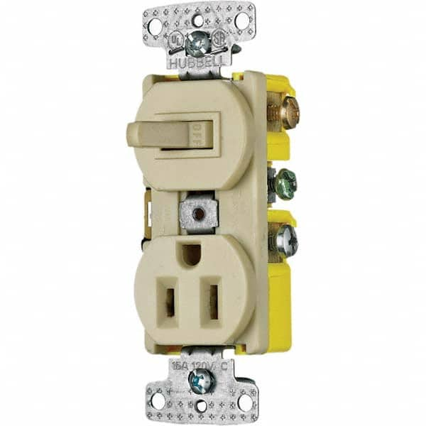 Hubbell Wiring Device-Kellems - Combination Wall Switch & Receptacles Combination Switch/Receptacle Type: Combination Outlet & Switch Color: Ivory - All Tool & Supply