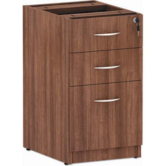 Pedestal File Cabinet: 3 Drawers, Woodgrain Laminate, Modern Walnut 28-1/2″ OAH, 20-1/2″ OAD