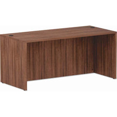 Office Desks; Type: Straight Front Desk Shell; Color: Modern Walnut; Material: Woodgrain Laminate; Width (Inch): 65 in; 65; Overall Width: 65 in; Depth (Inch): 29.5; 29.5 in; Overall Height: 29.63 in; Overall Depth: 29.5 in; Additional Information: Two Gr