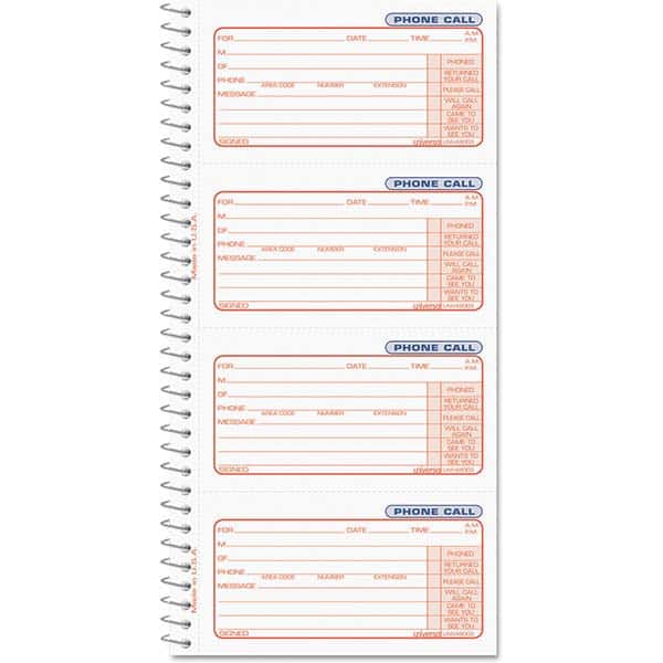 UNIVERSAL - Note Pads, Writing Pads & Notebooks Writing Pads & Notebook Type: Telephone Message Book Size: 5 x 3-3/8 - All Tool & Supply