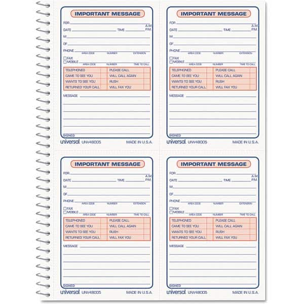 UNIVERSAL - Note Pads, Writing Pads & Notebooks Writing Pads & Notebook Type: Telephone Message Book Size: 5-1/2 x 3-3/16 - All Tool & Supply