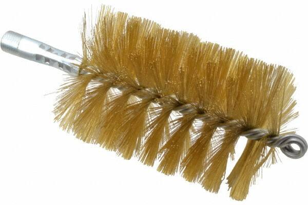 Schaefer Brush - 4-1/2" Brush Length, 3" Diam, Double Stem, Single Spiral Tube Brush - 8" Long, Brass, 1/4" NPSM Male Connection - All Tool & Supply