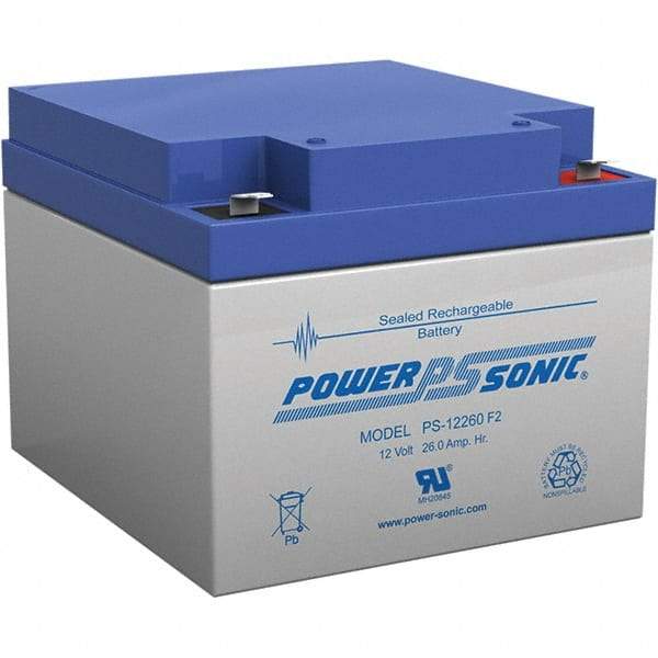 Power-Sonic - Lead-Acid, Quick-Disconnect Tab Terminal, 12 Volt, 26 Amp, Lead Rechargeable Battery - 1/4" Tab Width x 0.8mm Tab Thickness, 6.97" Wide x 4.92" High x 6.56" Deep - All Tool & Supply