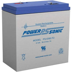 Power-Sonic - Lead-Acid, Quick-Disconnect Tab Terminal, 6 Volt, 36 Amp, Lead Rechargeable Battery - 1/4" Tab Width x 0.8mm Tab Thickness, 3.35" Wide x 6-1/2" High x 6-1/4" Deep - All Tool & Supply