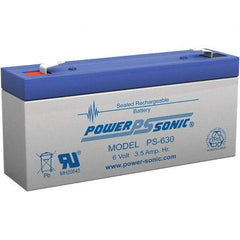 Power-Sonic - Lead-Acid, Quick-Disconnect Tab Terminal, 6 Volt, 3.5 Amp, Lead Rechargeable Battery - 3/16" Tab Width x 0.8mm Tab Thickness, 1.34" Wide x 2.35" High x 5.28" Deep - All Tool & Supply