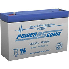 Power-Sonic - Lead-Acid, Quick-Disconnect Tab Terminal, 6 Volt, 7 Amp, Lead Rechargeable Battery - 3/16" Tab Width x 0.8mm Tab Thickness, 1.34" Wide x 3.7" High x 5.95" Deep - All Tool & Supply