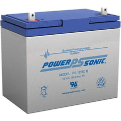 Power-Sonic - Lead-Acid, Nut/Bolt Terminal, 12 Volt, 55 Amp, Lead Rechargeable Battery - 6mm Hole Diam, 13mm Tab Thickness, 5.45" Wide x 8.15" High x 9.04" Deep - All Tool & Supply