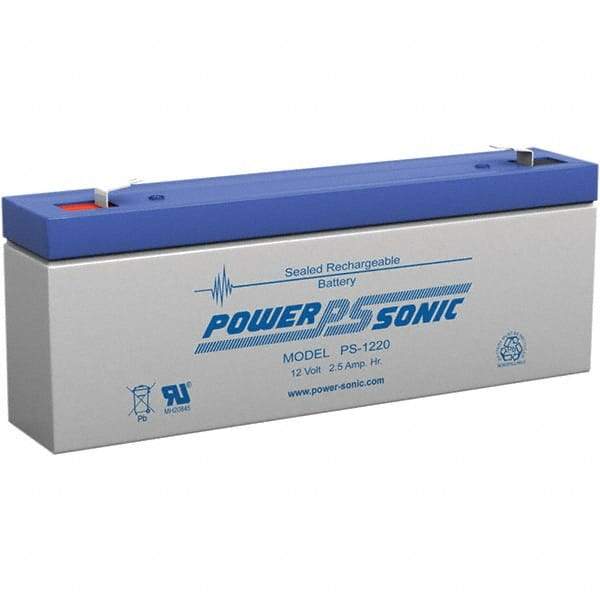 Power-Sonic - Lead-Acid, Quick-Disconnect Tab Terminal, 12 Volt, 2.5 Amp, Lead Rechargeable Battery - 3/16" Tab Width x 0.8mm Tab Thickness, 1.38" Wide x 2.36" High x 7" Deep - All Tool & Supply