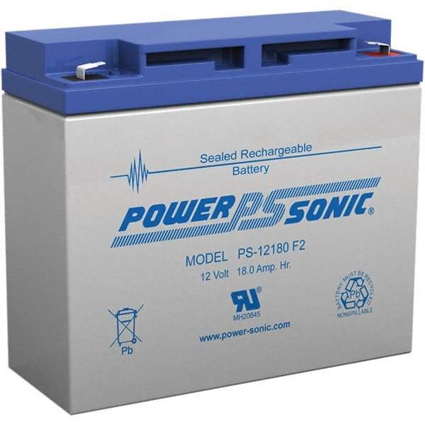 Power-Sonic - Lead-Acid, Quick-Disconnect Tab Terminal, 12 Volt, 18 Amp, Lead Rechargeable Battery - 1/4" Tab Width x 0.8mm Tab Thickness, 3" Wide x 6.59" High x 7.13" Deep - All Tool & Supply