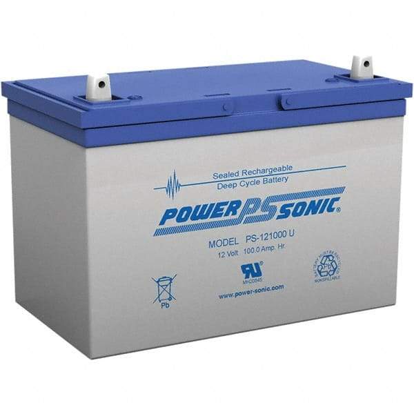 Power-Sonic - Lead-Acid, Nut/Bolt Terminal, 12 Volt, 75 Amp, Lead Rechargeable Battery - 6mm Hole Diam, 13mm Tab Thickness, 6.6" Wide x 8.15" High x 12" Deep - All Tool & Supply