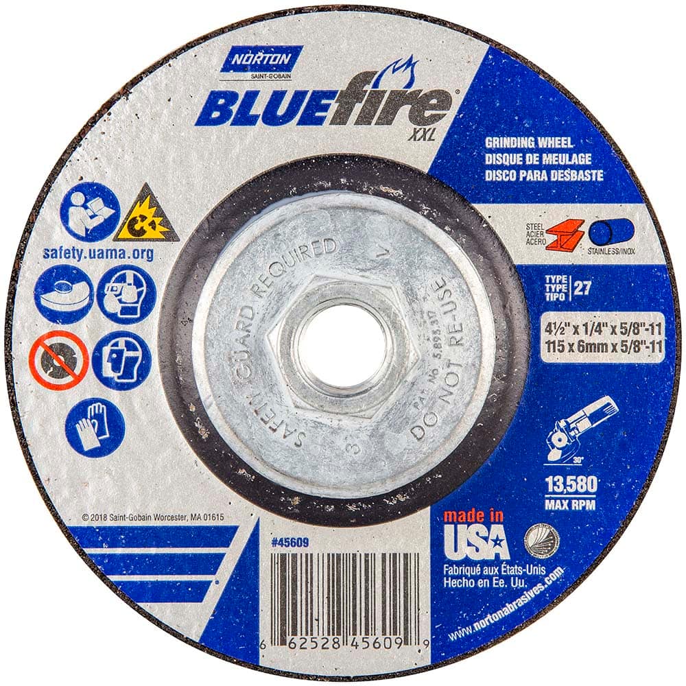 Norton - Depressed-Center Wheels Wheel Diameter (Inch): 4-1/2 Wheel Thickness (Inch): 1/4 - All Tool & Supply