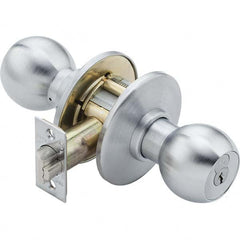 Knob Locksets; Type: Dormitory; Tumbler; Door Thickness: 1 3/8 - 2; Back Set: 2-3/4; Material: Brass; Finish/Coating: Satin Chrome; Compatible Door Thickness: 1 3/8 - 2; Material: Brass; Design/Shape: Ball Knob; Additional Information: Standard Strike; 3-