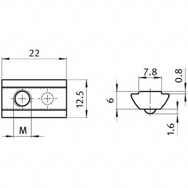 FATH - 12.45mm Wide, 0.24" High, Roll-In T-Slot Nut - All Tool & Supply