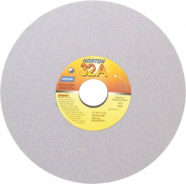 Norton - 8" Diam x 1-1/4" Hole x 3/4" Thick, K Hardness, 80 Grit Surface Grinding Wheel - Aluminum Oxide, Type 1, Medium Grade, 3,600 Max RPM, Vitrified Bond, No Recess - All Tool & Supply