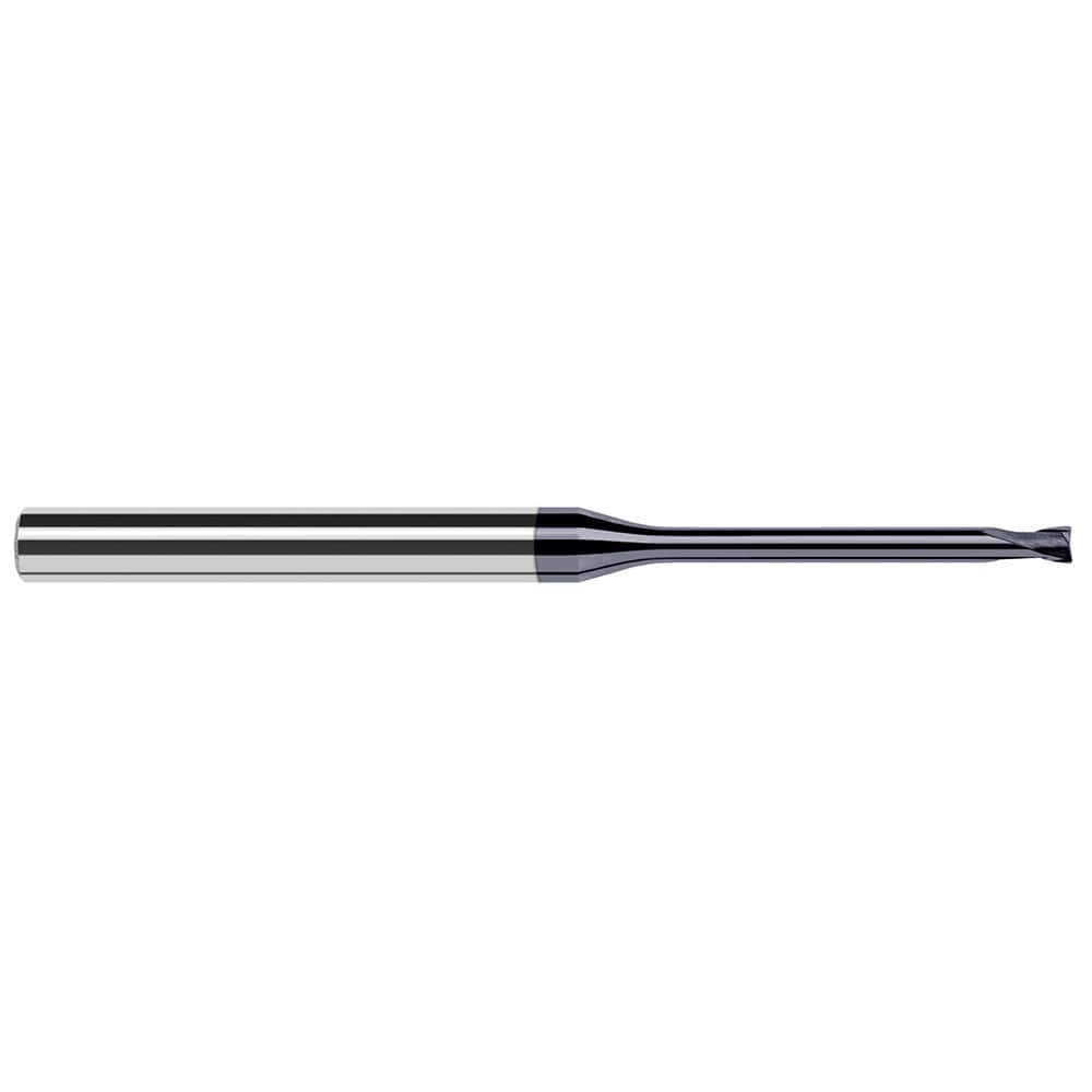 Corner Radius End Mill: 0.093″ Dia, 0.074″ LOC, 1/64″ Radius, 2 Flutes, Solid Carbide 4″ OAL, 1/4″ Shank Dia, 20 ° Helix, AlTiN Coated, Corner Radius End