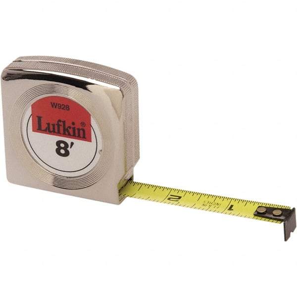 Lufkin - 12' x 3/4" Yellow Steel Blade Tape Measure - 1/16" Graduation, Inch Graduation Style, Chrome ABS Plastic Case - All Tool & Supply