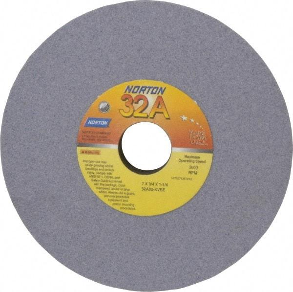 Norton - 7" Diam x 1-1/4" Hole x 3/4" Thick, K Hardness, 80 Grit Surface Grinding Wheel - Aluminum Oxide, Medium Grade, 3,600 Max RPM, Vitrified Bond - All Tool & Supply