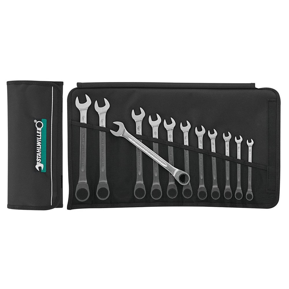 Wrench Sets; Set Type: Ratcheting Combination Wrench; System Of Measurement: Metric; Container Type: Wallet; Roll; Wrench Size: 8 to 19 mm; Material: Chrome; Finish: Chrome-Plated; Overall Length: 11.8111 in; Non-sparking: No; Corrosion-resistant: No; Rat