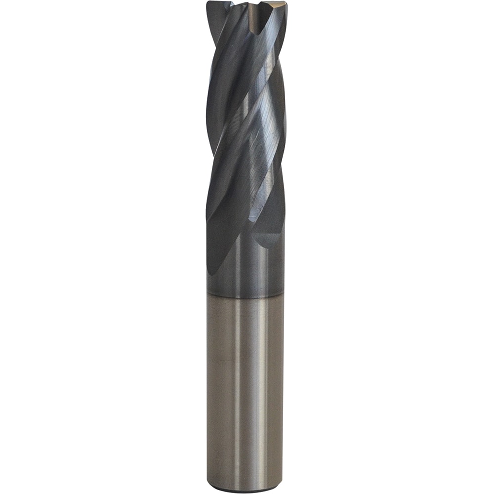 Corner Radius End Mill: 3/8″ Dia, 5/8″ LOC, 0.015″ Radius, 4 Flutes, Solid Carbide 2″ OAL, 3/8″ Shank Dia, Variable ° Helix, AlCrTiN Coated, Corner Radius End, Centercutting