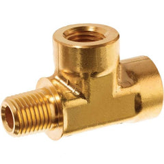 Brass Pipe Run Tee: 3/4″ Fitting, FNPT x FNPT x MNPT FNPT x FNPT x MNPT Ends, 1,900 psi, Brass Finish, Class Instrumentation