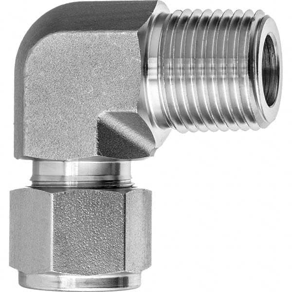 Compression Tube Male Elbow: 1/8″ Thread, Compression x MNPT Zinc-Plated Steel