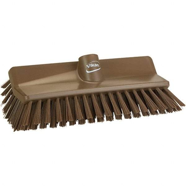 Vikan - 1-1/2" Bristle Length, Polyester Cleaning & Finishing Brush - 9-5/8" Long x 5" Wide Head, 9.6" OAL, Brown, Polypropylene Block - All Tool & Supply