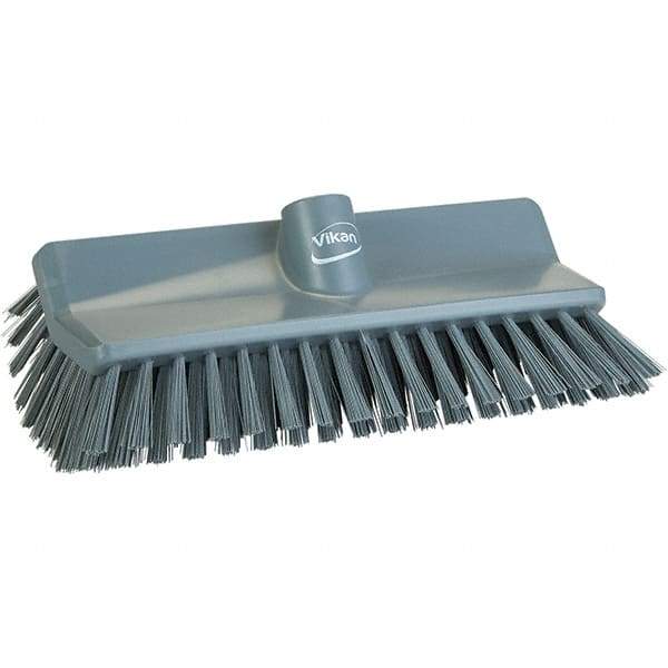 Vikan - 1-1/2" Bristle Length, Polyester Cleaning & Finishing Brush - 9-5/8" Long x 5" Wide Head, 9.6" OAL, Gray, Polypropylene Block - All Tool & Supply