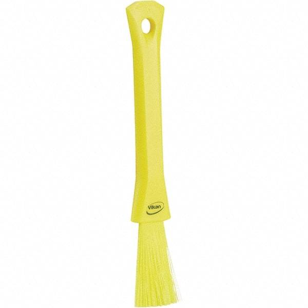 Vikan - 2-1/4" Bristle Length, Polyester Detail Brush - 1-1/4" Long x 0.4" Wide Head, 8.07" OAL, Ergonomic Handle, Yellow, Polypropylene Block - All Tool & Supply