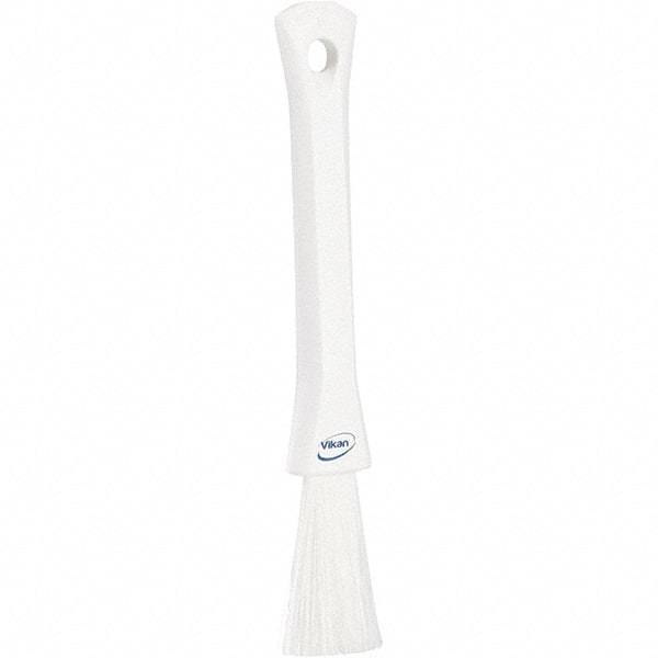 Vikan - 2-1/4" Bristle Length, Polyester Detail Brush - 1-1/4" Long x 0.4" Wide Head, 8.07" OAL, Ergonomic Handle, White, Polypropylene Block - All Tool & Supply