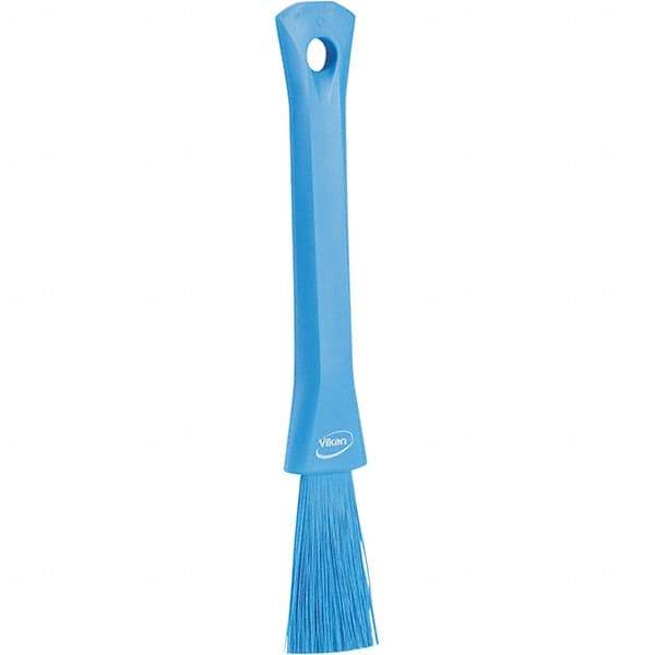 Vikan - 2-1/4" Bristle Length, Polyester Detail Brush - 1-1/4" Long x 0.4" Wide Head, 8.07" OAL, Ergonomic Handle, Blue, Polypropylene Block - All Tool & Supply