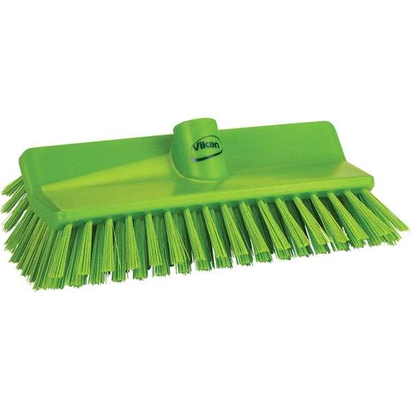 Vikan - 1-1/2" Bristle Length, Polyester Cleaning & Finishing Brush - 9-5/8" Long x 5" Wide Head, 9.6" OAL, Green, Polypropylene Block - All Tool & Supply