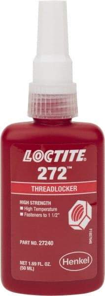 Loctite - 50 mL Bottle, Red, High Strength Liquid Threadlocker - Series 272, 24 hr Full Cure Time, Hand Tool, Heat Removal - All Tool & Supply