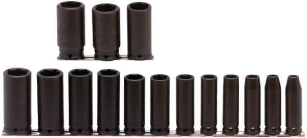 Proto - 15 Piece 1/2" Drive Deep Well Impact Socket Set - 6 Points, 3/8" to 1-1/4" Range, Inch Measurement Standard - All Tool & Supply