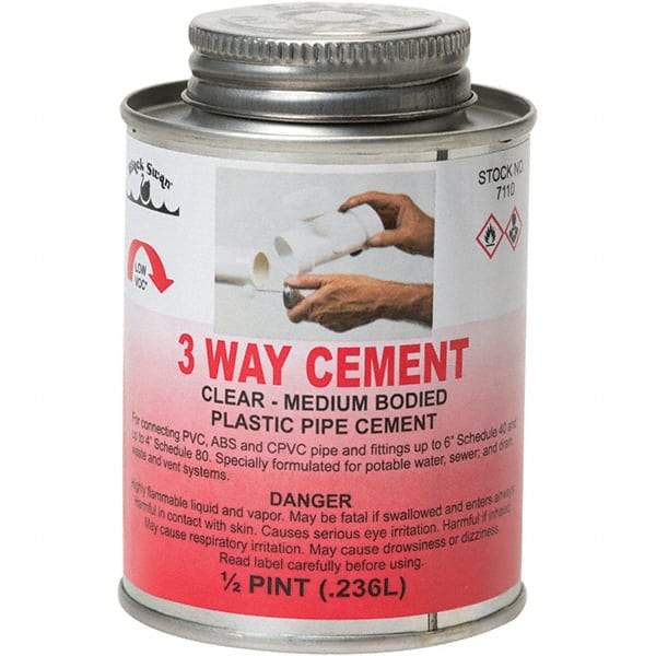 Black Swan - 1/2 Pt Medium Bodied Cement - Clear, Use with ABS, PVC & CPVC up to 6" Diam - All Tool & Supply