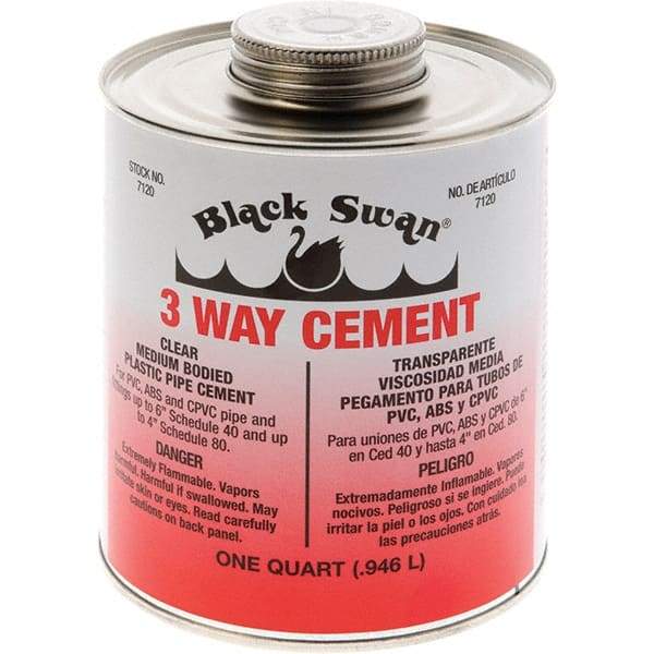 Black Swan - 1 Qt Medium Bodied Cement - Clear, Use with ABS, PVC & CPVC up to 6" Diam - All Tool & Supply