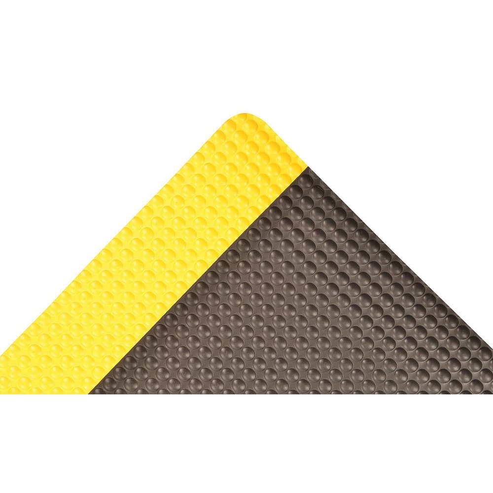 Anti-Fatigue Mat:  900.0000″ Length,  24.0000″ Wide,  1″ Thick,  Vinyl,  Beveled Edge,  Heavy Duty Bubbled,  Black & Yellow,  Dry