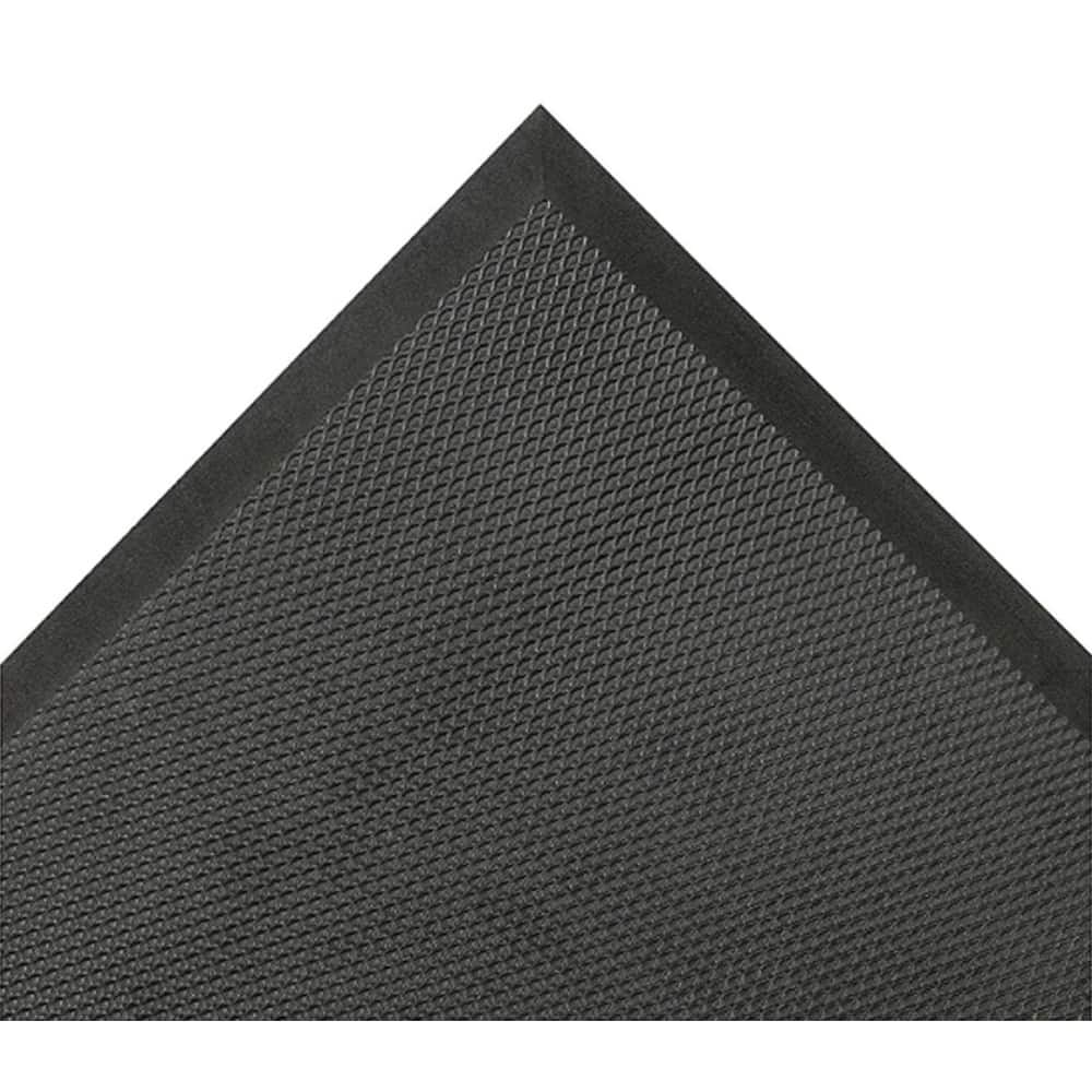 Anti-Fatigue Mat:  60.0000″ Length,  36.0000″ Wide,  3/4″ Thick,  Nitrile Blend Rubber Foam,  Beveled Edge,  Medium Duty Raised Grid,  Black,  Wet/Dry and Oily Areas