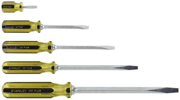 Stanley - 5 Piece Slotted & Stubby Screwdriver Set - Blade Sizes: Length 1-1/2, 4, 6, 8 & 12, Width 1/4, 5/16 & 3/8 - All Tool & Supply