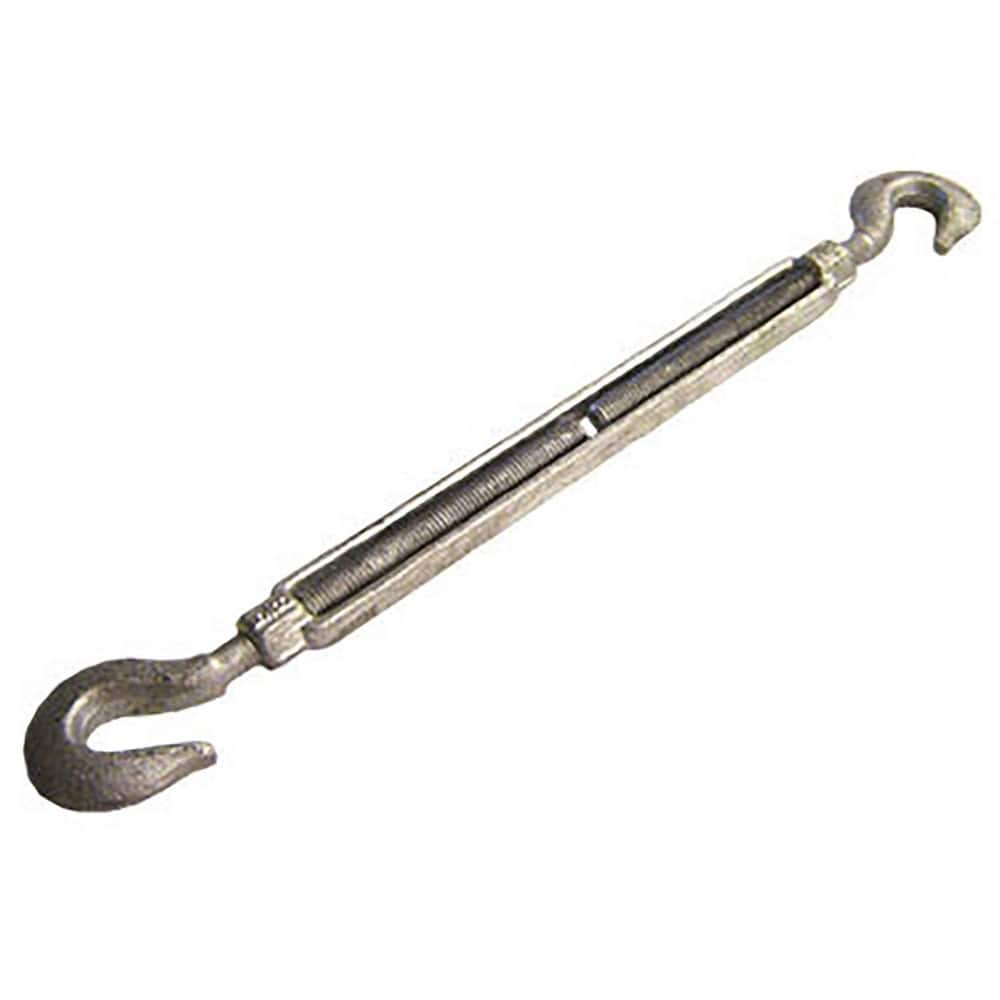 Turnbuckles; Turnbuckle Type: Hook & Hook; Working Load Limit: 5000 lb; Thread Size: 1-24 in; Turn-up: 24 in; Closed Length: 38.63 in; Material: Steel; Finish: Galvanized