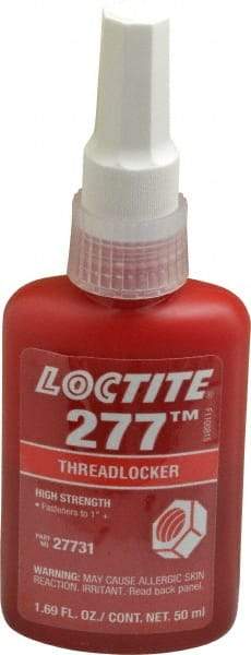 Loctite - 50 mL Bottle, Red, High Strength Liquid Threadlocker - Series 277, 24 hr Full Cure Time, Hand Tool, Heat Removal - All Tool & Supply