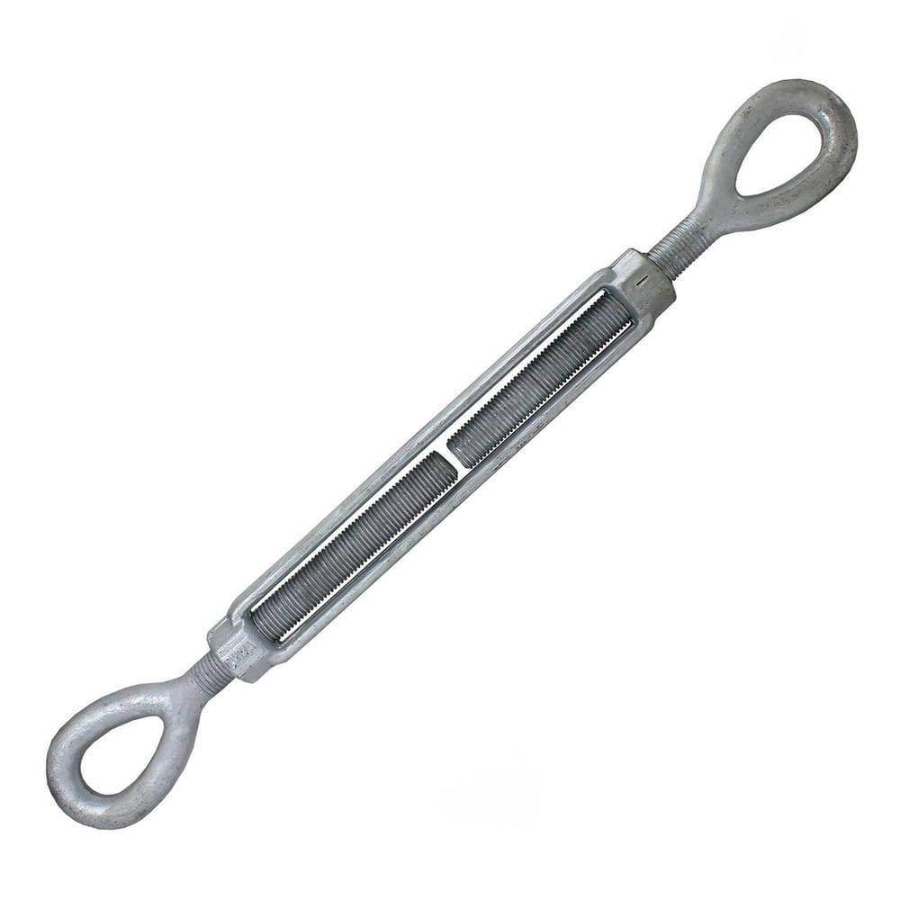 Turnbuckles; Turnbuckle Type: Eye & Eye; Working Load Limit: 10000 lb; Thread Size: 1-12 in; Turn-up: 12 in; Closed Length: 27.72 in; Material: Steel; Finish: Galvanized