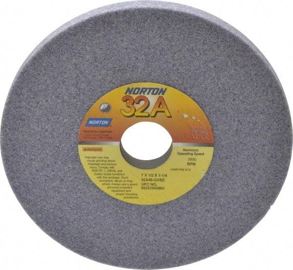 Norton - 7" Diam x 1-1/4" Hole x 1/2" Thick, G Hardness, 46 Grit Surface Grinding Wheel - Aluminum Oxide, Type 1, Coarse Grade, 3,600 Max RPM, Vitrified Bond, No Recess - All Tool & Supply